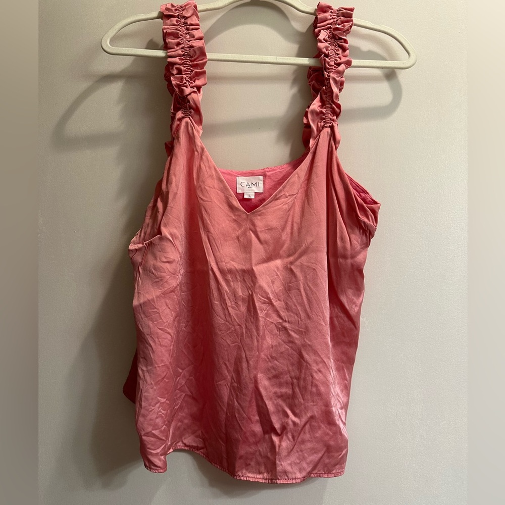 Cami NYC Pink Tank Top with Ruffle Detail on Straps